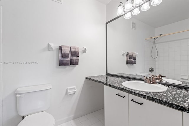 9808 NW 56th Pl, Coral Springs, FL 33076 - full bathroom featuring baseboards, toilet, vanity, tile patterned flooring, and a shower