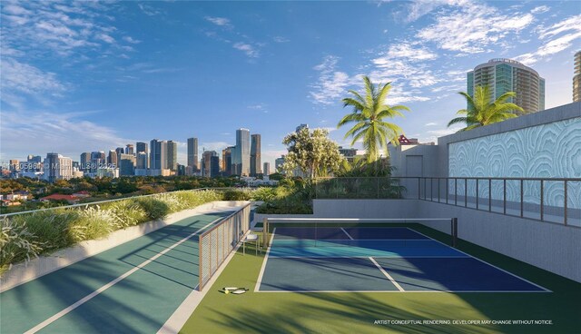 2200 Brickell Ave Unit 207, Miami, FL 33129 - view of tennis court featuring a skyline view and fence