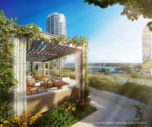 2200 Brickell Ave Unit 207, Miami, FL 33129 - view of patio / terrace featuring a pergola and a water view
