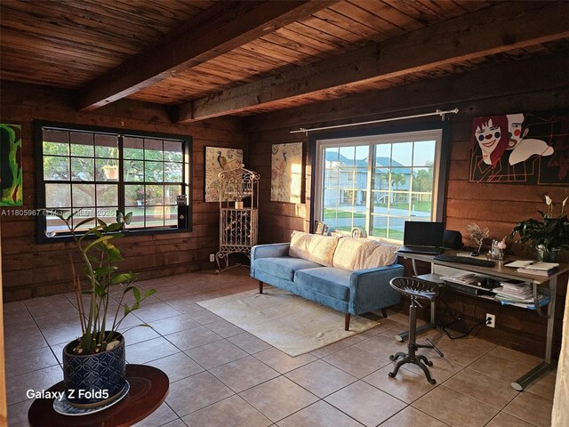 4070 E River Ft, Myers, FL 33916 - office space with wood walls, tile patterned flooring, wood ceiling, and beam ceiling
