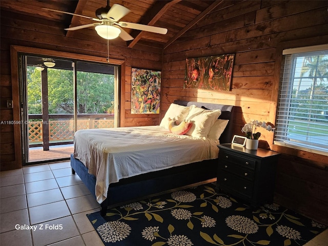 4070 E River Ft, Myers, FL 33916 - tiled bedroom with wood walls, access to outside, and wood ceiling