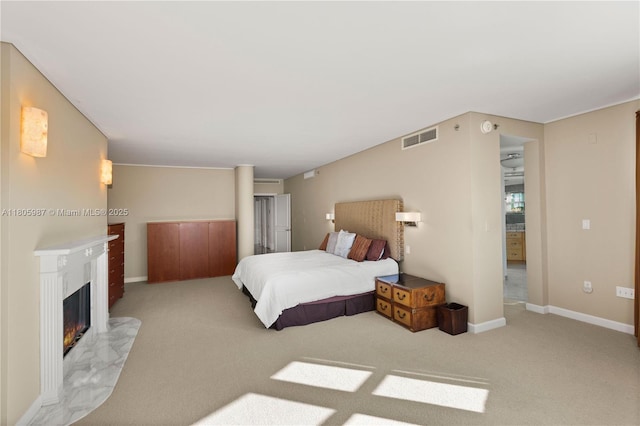 610 Valencia Ave Unit 503, Coral Gables, FL 33134 - bedroom with carpet flooring, a high end fireplace, and baseboards