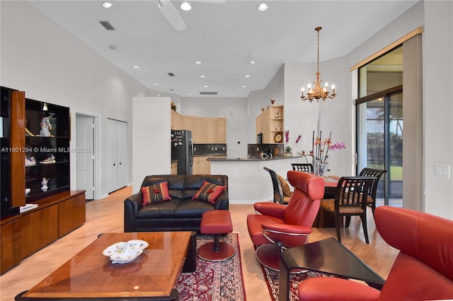 2701 Edgewater Ct, Weston, FL 33332 - living area featuring a chandelier, light wood-style flooring, recessed lighting, and ceiling fan
