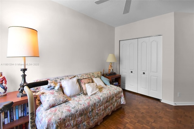 2701 Edgewater Ct, Weston, FL 33332 - bedroom with a closet, baseboards, and ceiling fan