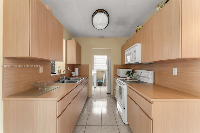 4230 SW 97th Pl, Miami, FL 33165 - kitchen featuring white appliances, a sink, light brown cabinets, and light tile patterned flooring