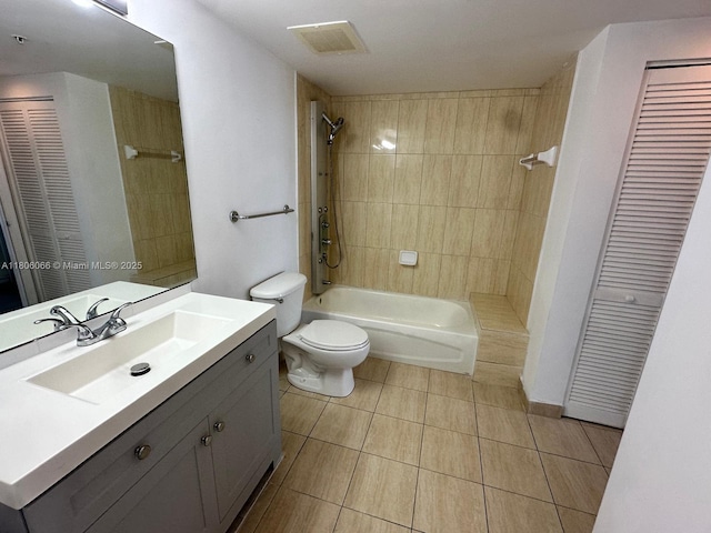 1750 N Bayshore Dr Unit 2906, Miami, FL 33132 - bathroom with a closet, tile patterned flooring, toilet, vanity, and tub / shower combination