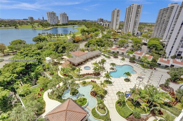 20281 E Country Club Dr Unit 1008, Aventura, FL 33180 - aerial view of city skyline, a pool area, and a large body of water