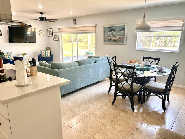 818 Lake Mcgregor Dr, Fort Myers, FL 33919 - dining space featuring light tile patterned flooring, ceiling fan, and recessed lighting