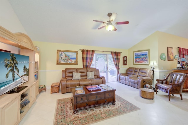 596 NW 164th Ave, Pembroke Pines, FL 33028 - living room featuring vaulted ceiling and ceiling fan