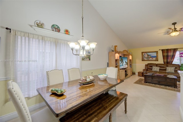 596 NW 164th Ave, Pembroke Pines, FL 33028 - dining room with lofted ceiling, a chandelier, and ceiling fan