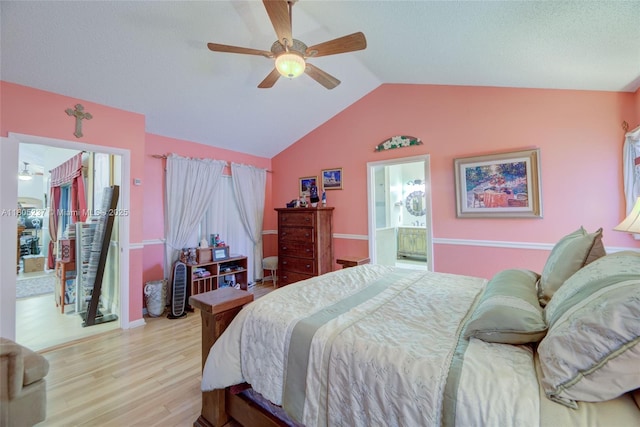 596 NW 164th Ave, Pembroke Pines, FL 33028 - bedroom featuring wood finished floors, vaulted ceiling, ceiling fan, and ensuite bath