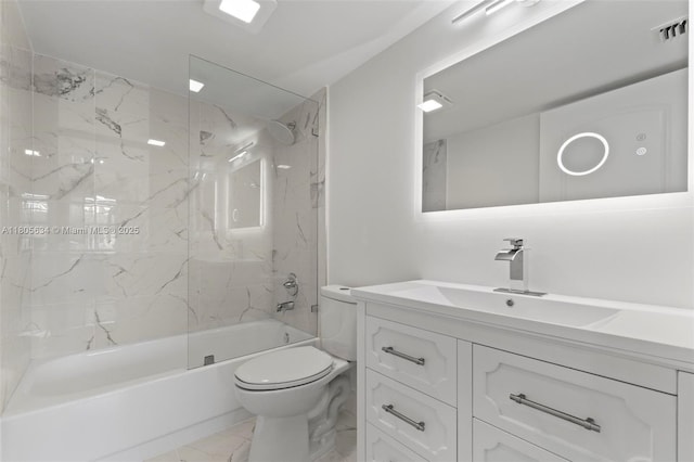 1300 SW 124th Ter Unit 107P, Pembroke Pines, FL 33027 - full bathroom with marble look tiles, toilet, shower / bath combination, and vanity
