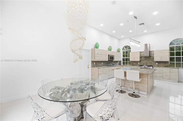 12300 Old Cutler Rd, Pinecrest, FL 33156 - dining area featuring recessed lighting, light tile patterned flooring, and a chandelier