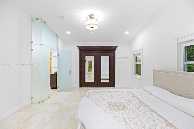 12300 Old Cutler Rd, Pinecrest, FL 33156 - bedroom with ornamental molding, baseboards, french doors, and recessed lighting