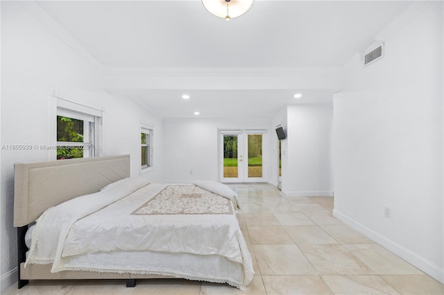 12300 Old Cutler Rd, Pinecrest, FL 33156 - bedroom with baseboards, recessed lighting, crown molding, and access to exterior