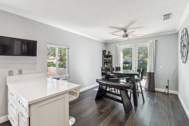 20701 NW 3rd Ct, Pembroke Pines, FL 33029 - dining area featuring healthy amount of natural light, dark wood finished floors, ceiling fan, baseboards, and a textured ceiling