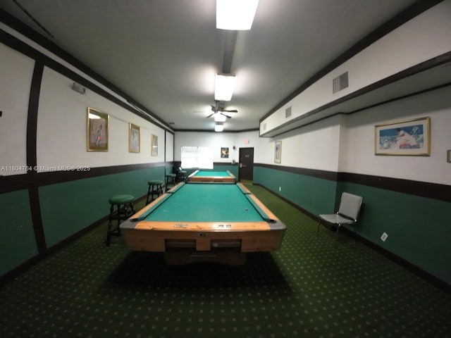3660 Inverrary Dr Unit 2W, Lauderhill, FL 33319 - game room featuring carpet floors, a ceiling fan, baseboards, and billiards table