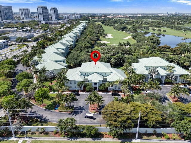 bird's eye view of a large body of water and a golf club