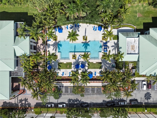 aerial view of a pool