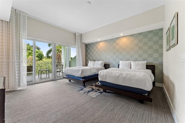 5300 NW 87th Ave Unit 1513, Doral, FL 33178 - carpeted bedroom with access to outside, wallpapered walls, and baseboards