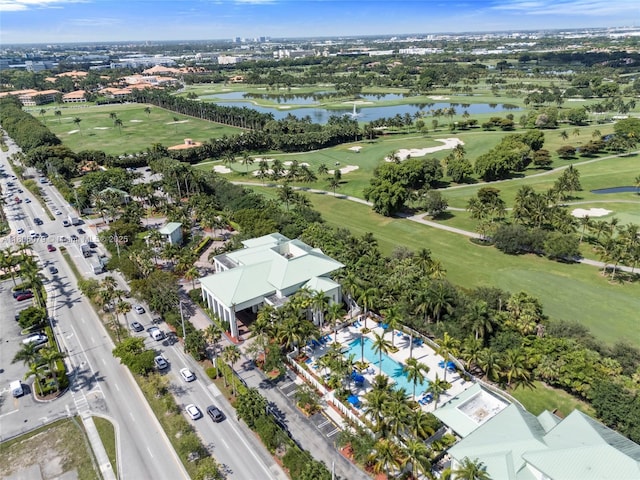 aerial overview of property's location with a large body of water and a local golf course
