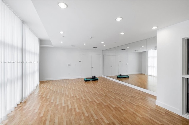 350 NE 24th St Unit 714, Miami, FL 33137 - exercise area with baseboards, light wood-style floors, and recessed lighting