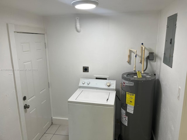 126 NW 13th Ave, Dania Beach, FL 33004 - clothes washing area featuring washer / dryer, electric water heater, electric panel, and light tile patterned floors