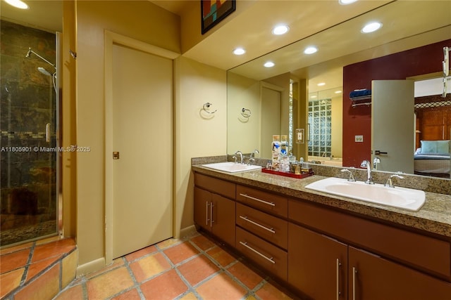 5020 SW 82nd Ave, Miami, FL 33155 - full bathroom with recessed lighting, double vanity, a shower stall, and tile patterned floors