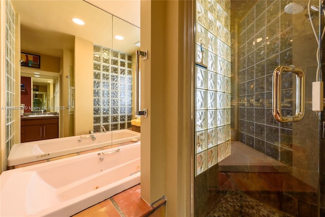 5020 SW 82nd Ave, Miami, FL 33155 - bathroom with a tile shower, a jetted tub, vanity, and recessed lighting