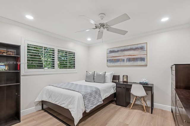 7935 SW 155th St, Palmetto Bay, FL 33157 - bedroom with crown molding, light wood-type flooring, baseboards, recessed lighting, and an office area