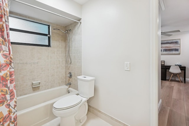 7935 SW 155th St, Palmetto Bay, FL 33157 - full bath with shower / bath combo, toilet, a ceiling fan, baseboards, and wood finished floors
