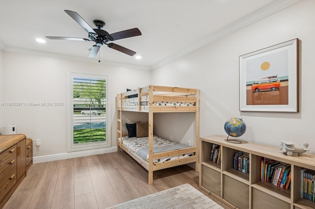 7935 SW 155th St, Palmetto Bay, FL 33157 - bedroom with crown molding, wood finished floors, baseboards, ceiling fan, and recessed lighting