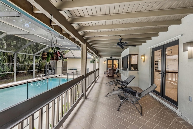 7935 SW 155th St, Palmetto Bay, FL 33157 - view of patio featuring french doors, an outdoor pool, and a ceiling fan