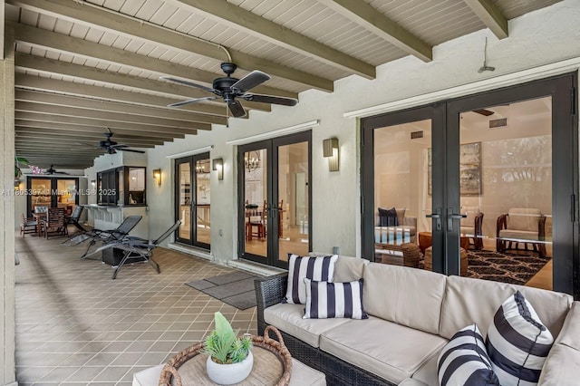 7935 SW 155th St, Palmetto Bay, FL 33157 - view of patio with french doors, a ceiling fan, and outdoor lounge area