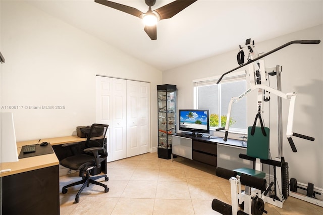 921 SW 176th Ave, Pembroke Pines, FL 33029 - home office with lofted ceiling, ceiling fan, and light tile patterned floors