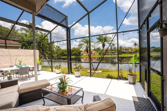 921 SW 176th Ave, Pembroke Pines, FL 33029 - view of patio / terrace with a water view, an outdoor hangout area, a lanai, and outdoor dining space