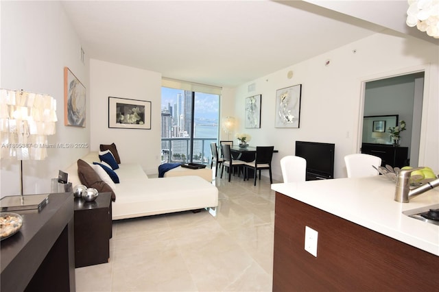 1900 N Bayshore Dr Unit 2804, Miami, FL 33132 - living room featuring a wall of windows and light tile patterned floors