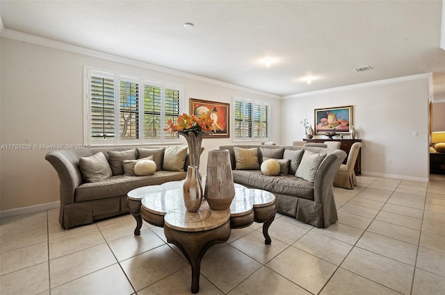 22780 SW 92nd Ct, Cutler Bay, FL 33190 - living area featuring crown molding, light tile patterned floors, and baseboards
