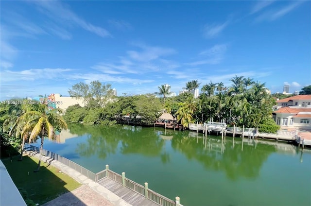 dock area featuring a water view