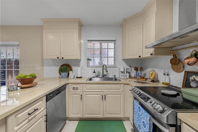 11429 NW 93rd Ct Unit 1, Hialeah Gardens, FL 33018 - kitchen with wall chimney exhaust hood, stainless steel appliances, a sink, and tasteful backsplash