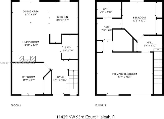 11429 NW 93rd Ct Unit 1, Hialeah Gardens, FL 33018 - floor plan / room layout