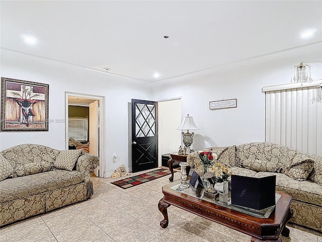 280 NW 45th St, Miami, FL 33127 - living room featuring light tile patterned floors and recessed lighting