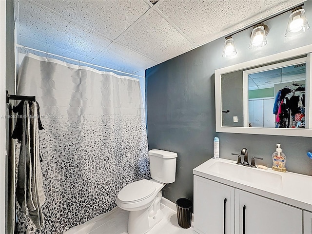 280 NW 45th St, Miami, FL 33127 - full bathroom featuring a drop ceiling, toilet, vanity, and a shower with shower curtain
