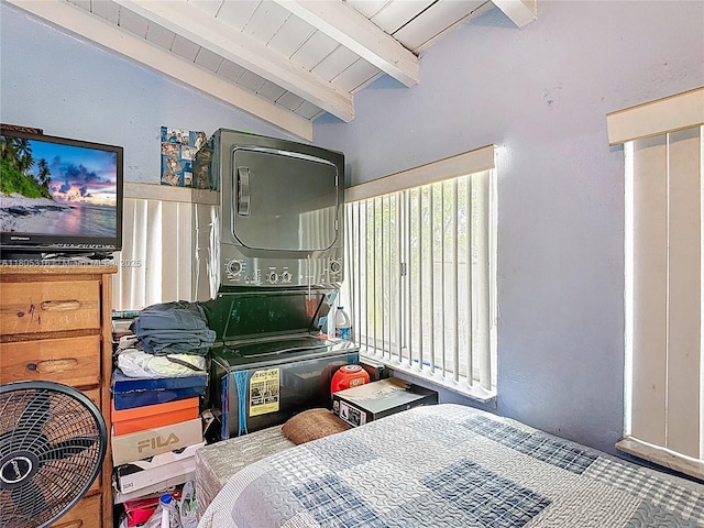 280 NW 45th St, Miami, FL 33127 - bedroom with stacked washer / drying machine and wooden ceiling