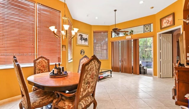 5764 NW 125th Ter, Coral Springs, FL 33076 - dining space with light tile patterned floors, a chandelier, and recessed lighting