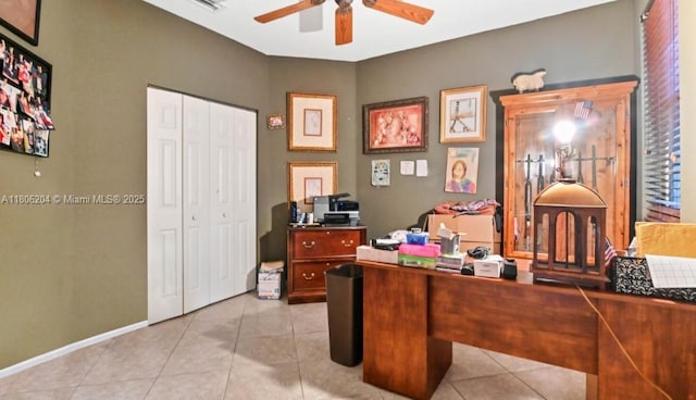 5764 NW 125th Ter, Coral Springs, FL 33076 - office space featuring a ceiling fan, light tile patterned flooring, and baseboards