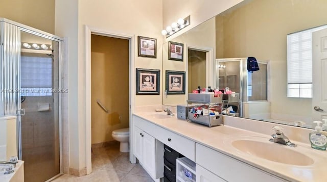 5764 NW 125th Ter, Coral Springs, FL 33076 - full bathroom featuring a shower stall, toilet, tile patterned floors, and double vanity