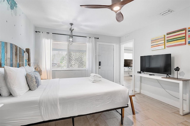 1411 NE 12th St, Fort Lauderdale, FL 33304 - bedroom with light wood-type flooring and a ceiling fan