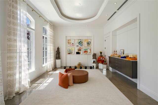 9320 Gallardo St, Coral Gables, FL 33156 - living area featuring ornamental molding and a raised ceiling