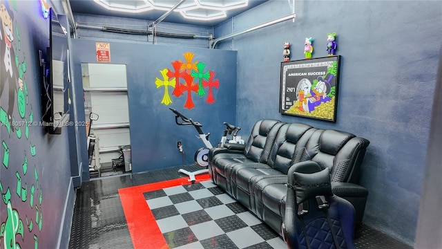 cinema room with tile patterned floors